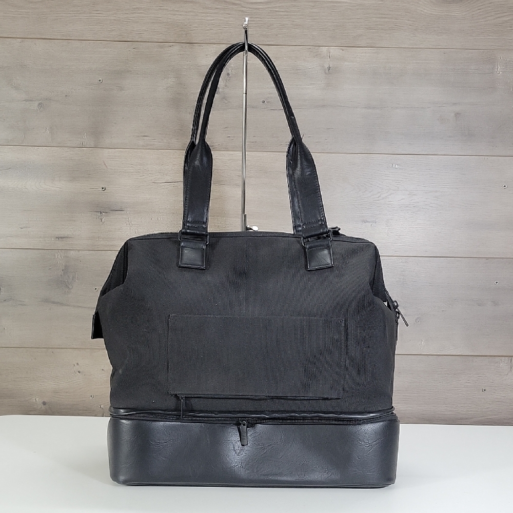 BEIS Black Canvas/Faux Leather Travel Tote Bag